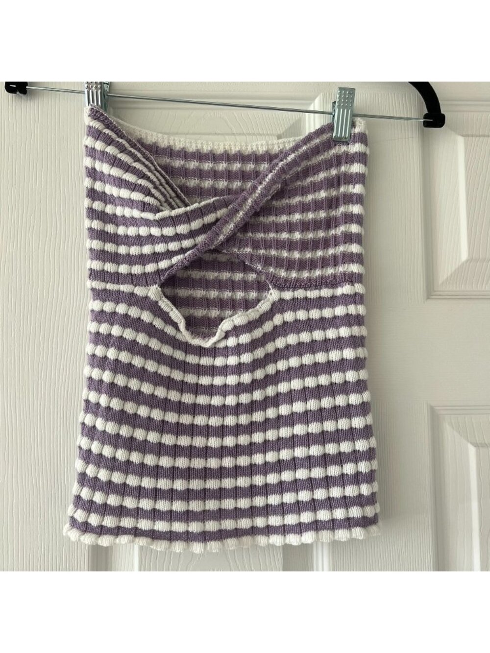 Striped Soft Cotton Knit Ribbed Criss Cross Tube Top Size Large